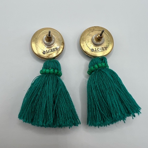 J. Crew Teal Beaded Tassel Stud Earrings and Dust Bag - Picture 5 of 9